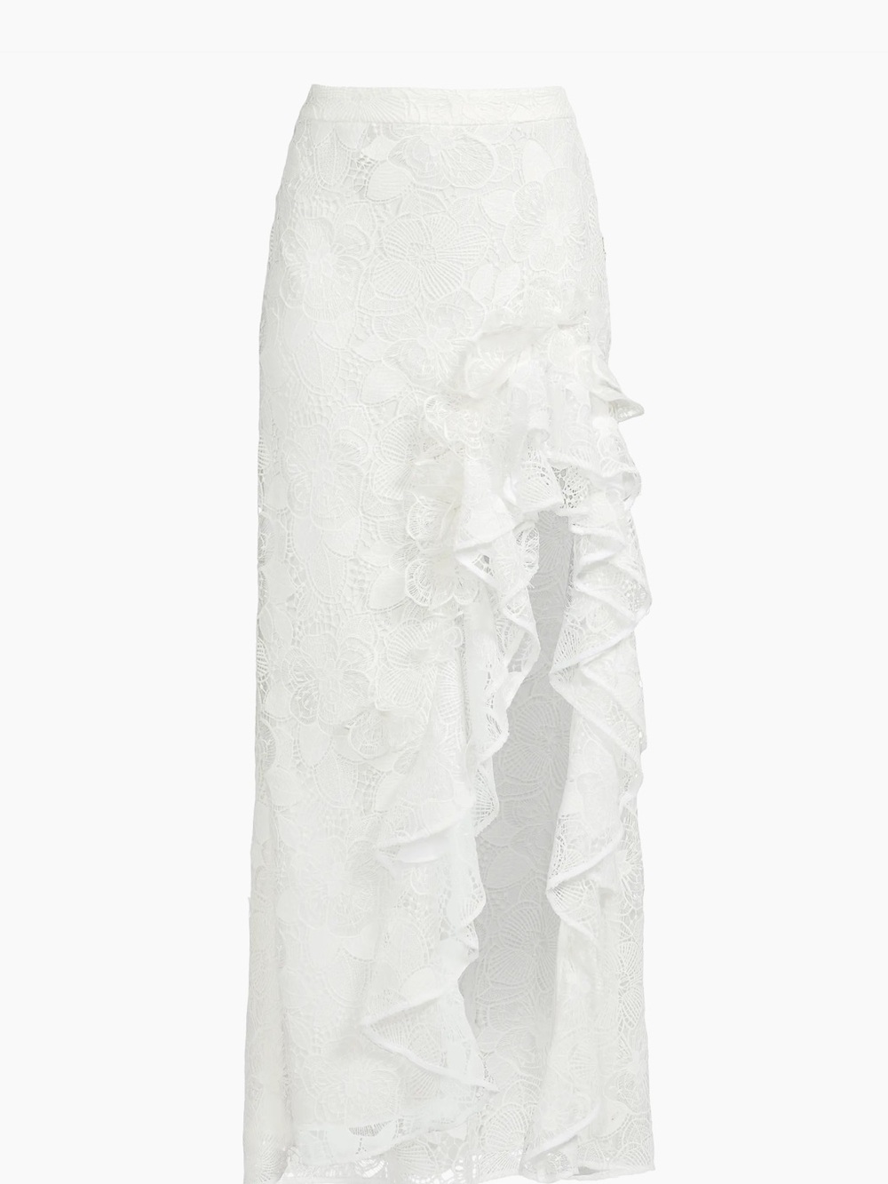Emanuel Ungaro White Lace Maxi Skirt with Side Ruffle
